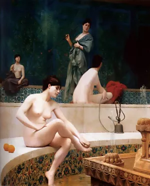A Bath, Woman Bathing Her Feet by Jean-Leon Gerome - Oil Painting Reproduction