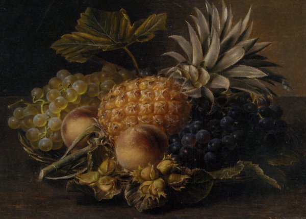 Oil Painting Reproduction Fruit and Hazlenuts in a Basket by Johan Laurentz Jensen