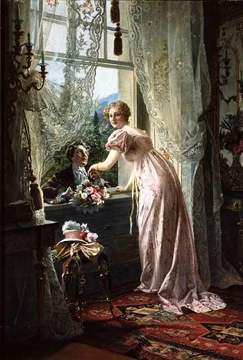A Romantic Proposal by Johann Hamza - Oil Painting Reproduction
