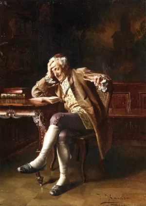 An Old Man Reading by Johann Hamza - Oil Painting Reproduction