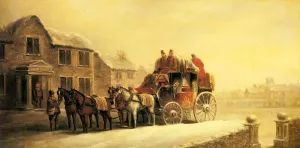 A Coach Outside an Inn in Winter by John Charles Maggs - Oil Painting Reproduction