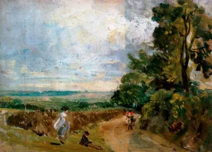 A Country Road with Trees and Figures by John Constable - Oil Painting Reproduction