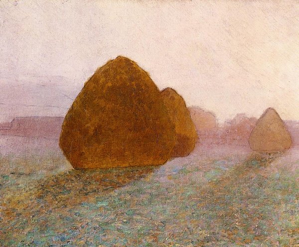 Oil Painting Reproduction Haystack at Giverny, Normandy: Sun Dispelling Morning Mist by John Leslie Breck