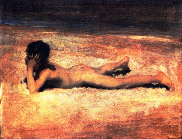 Oil Painting Reproduction A Nude Boy on a Beach also known as Boy Lying on a Beach by John Singer Sargent