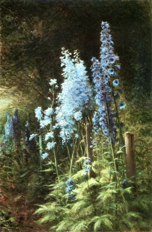 Delphiniums in a Wooded Landscape by Joseph Farquharson - Oil Painting Reproduction