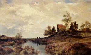 A Cottage Nestled In A River Landscape by Joseph Wenglein - Oil Painting Reproduction