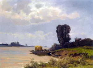 A Ferry In A Summer Landscape by Louis Apol - Oil Painting Reproduction