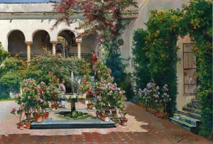 A Courtyard in Seville by Manuel Garcia y Rodriguez - Oil Painting Reproduction