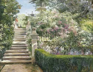 In the Gardens of the Royal Alcazar, Seville, Spain by Manuel Garcia y Rodriguez - Oil Painting Reproduction