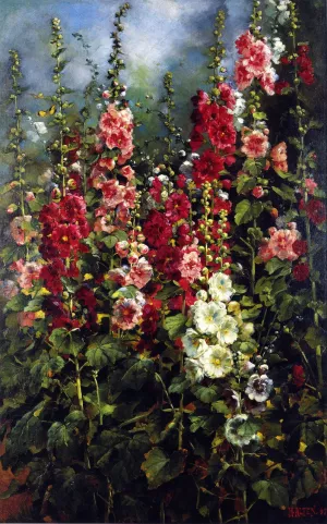 Hollyhocks by Mathias J Alten - Oil Painting Reproduction