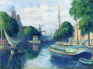 Barges on a Canal at Rotterdam by Maximilien Luce - Oil Painting Reproduction