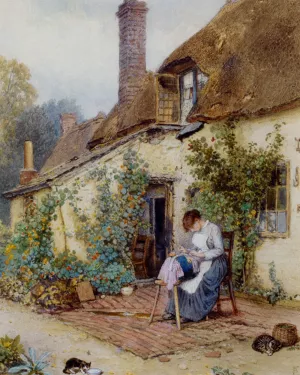 A Lace Maker by Myles Birket Foster - Oil Painting Reproduction