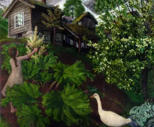 Natlys, Rabarbra, Gaas og Haegg by Nikolai Astrup - Oil Painting Reproduction