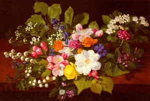A Bouquet Of Spring Flowers On A Ledge by Otto Didrik Ottesen - Oil Painting Reproduction