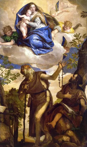 The Virgin and Child with Angels Appearing to Saints Anthony Abbot and Paul, the Hermit by Paolo Veronese - Oil Painting Reproduction