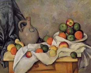 Curtain, Jug and Fruit by Paul Cezanne - Oil Painting Reproduction
