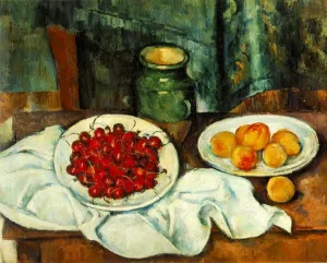 Still Life with a Plate of Cherries by Paul Cezanne - Oil Painting Reproduction