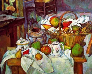 Vessels, Basket and Fruit by Paul Cezanne - Oil Painting Reproduction