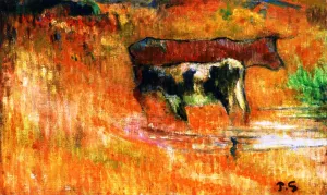 A Cow and Her Calf by Paul Gauguin - Oil Painting Reproduction