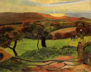 Breton Landscape - Fields by the Sea also known as Le Pouldu by Paul Gauguin Oil Painting