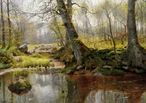 A Tranquil Pond by Peder Mork Monsted - Oil Painting Reproduction