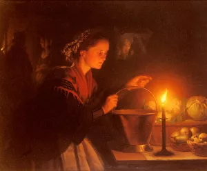 A Market Scene By Candle Light 2 by Petrus Van Schendel - Oil Painting Reproduction