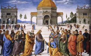 Christ Handing the Keys to St. Peter by Pietro Perugino - Oil Painting Reproduction