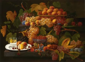 Fruit and Lemon Water by Severin Roesen - Oil Painting Reproduction
