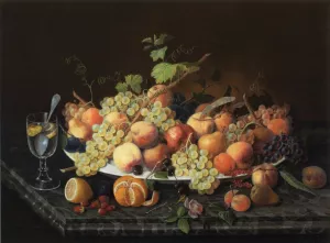 Still Life with Fruit and Glass of Lemonade by Severin Roesen - Oil Painting Reproduction