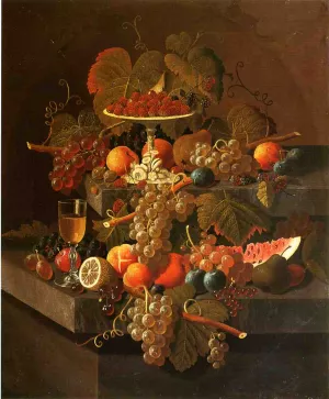 Still Life with Grapes and Fruit by Severin Roesen - Oil Painting Reproduction