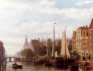 A Busy Day On The Canal by Abraham Hulk Snr. - Oil Painting Reproduction