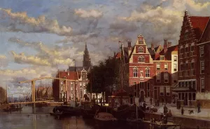 A Canal in Amsterdam by Abraham Hulk Snr. - Oil Painting Reproduction