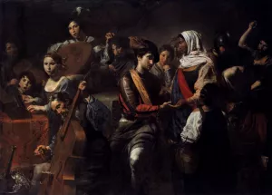 Company with Fortune-Teller by Valentin De Boulogne - Oil Painting Reproduction