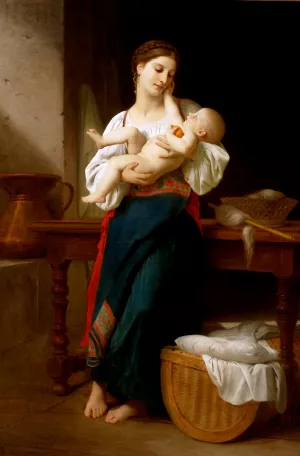 First Caresses by William-Adolphe Bouguereau - Oil Painting Reproduction