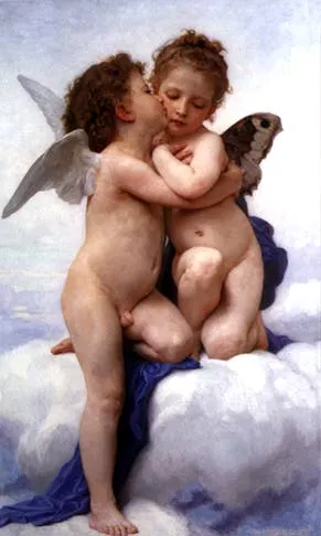 The First Kiss by William-Adolphe Bouguereau - Oil Painting Reproduction