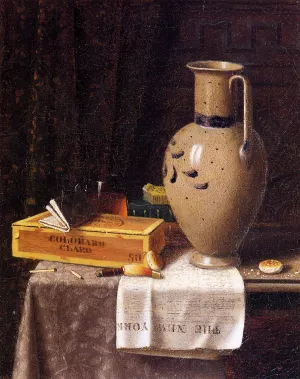 Cigar Box, Pitcher and 'New York World' by William Michael Harnett - Oil Painting Reproduction